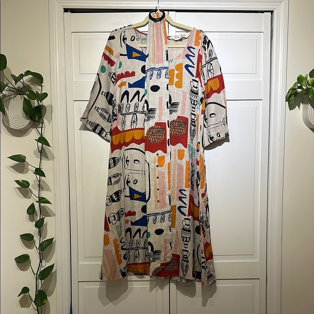 Gorman x Claire Johnson Linen Abstract Patterned Midi Dress M